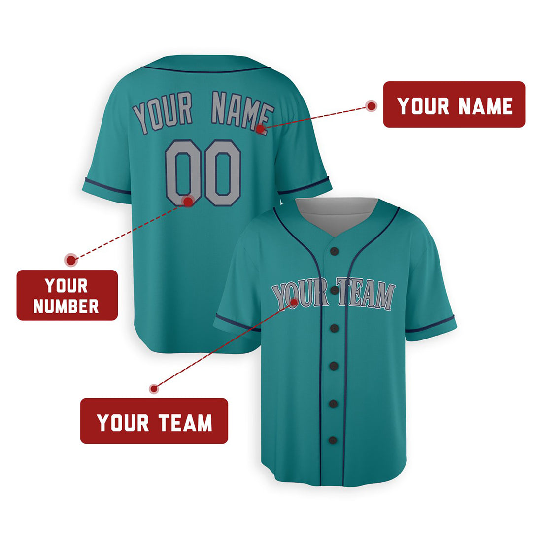 Personalized Seattle Mariners Baseball Jersey - Aqua Green Alternate Style, Custom Name & Number-1