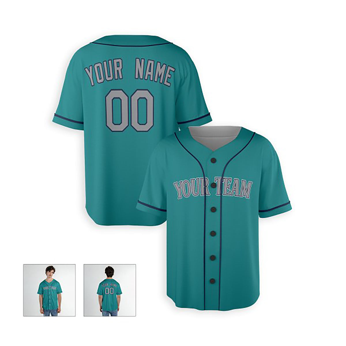 Personalized Seattle Mariners Baseball Jersey - Aqua Green Alternate Style, Custom Name & Number-3
