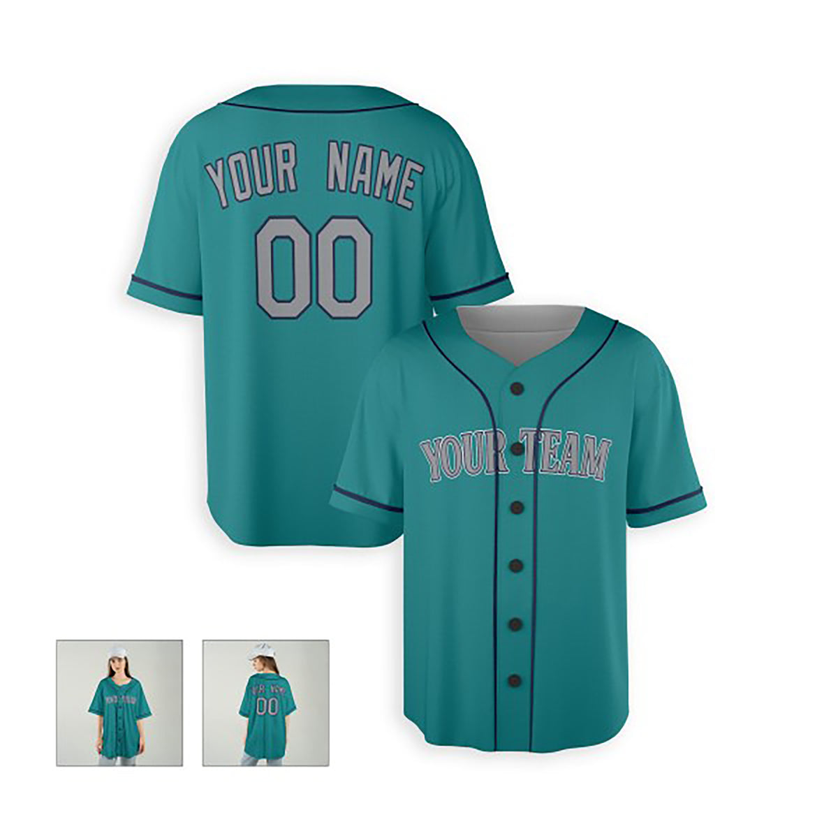 Personalized Seattle Mariners Baseball Jersey - Aqua Green Alternate Style, Custom Name & Number-5