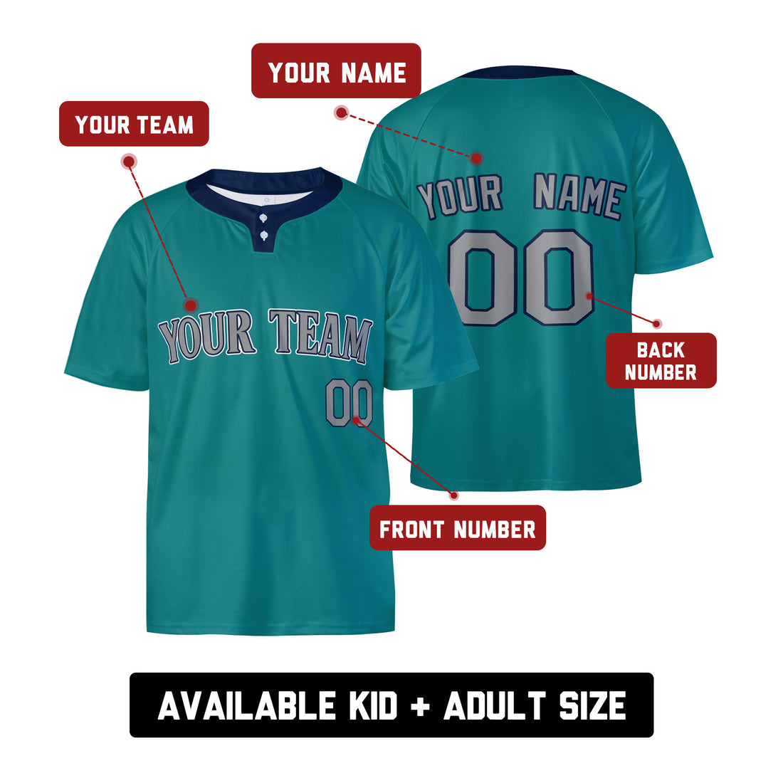 Personalized Seattle Mariners Two-Button Baseball Jersey - Alternate Style, Custom Name & Number-1