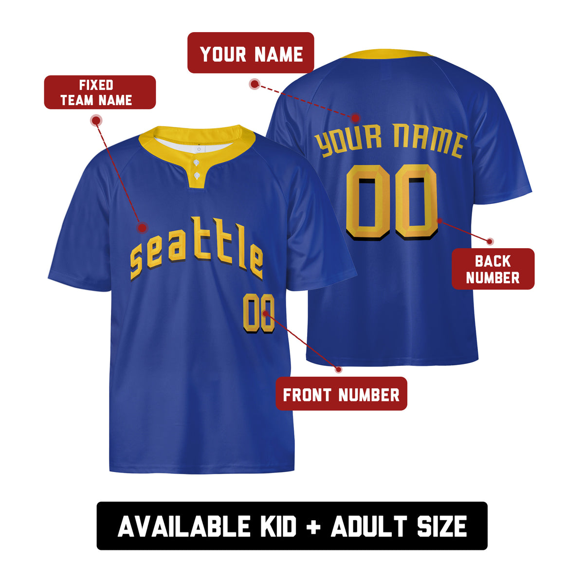 Personalized Seattle Mariners Two-Button Baseball Jersey - City Connect Style, Custom Name & Number-2