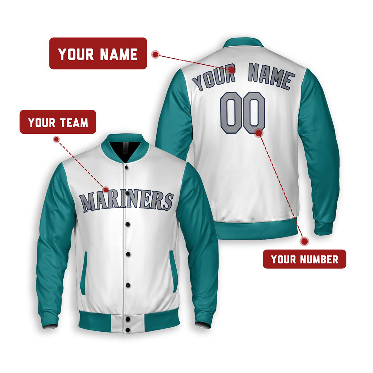 Personalized Seattle Mariners Varsity Jacket – White Green Alternate Style, Custom Name & Number-2