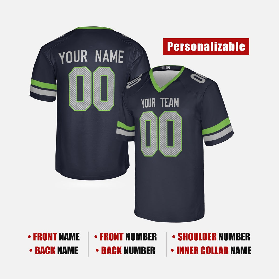 Personalized Seattle Seahawks Football Jersey - College Navy Retro Style, Custom Name & Number-1