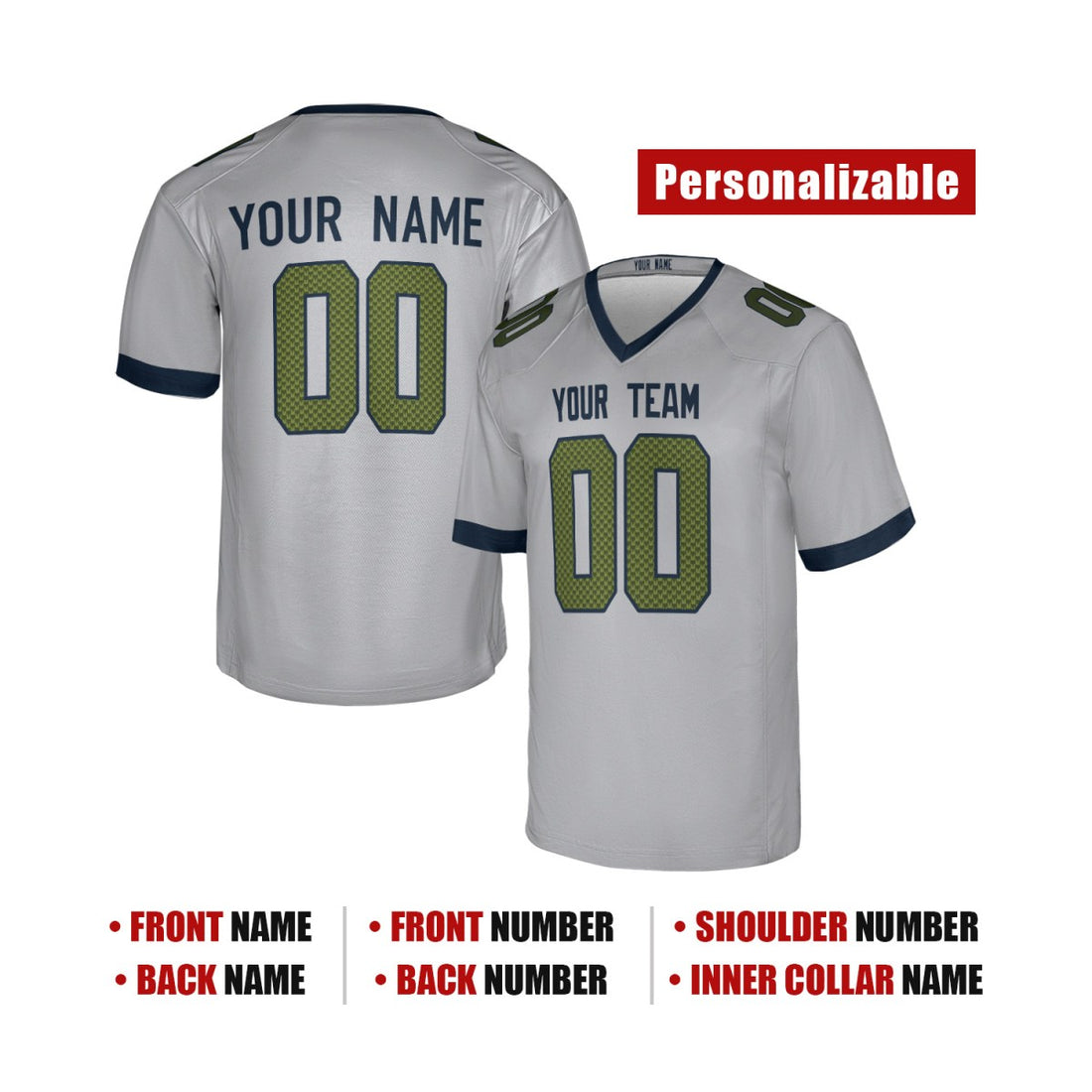 Personalized Seattle Seahawks Football Jersey - Gray 2025 Rivalries Style, Custom Name & Number-1