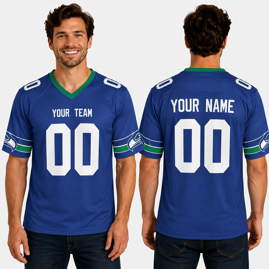 Personalized Seattle Seahawks Football Jersey - Royal Retro Style, Custom Name & Number-1