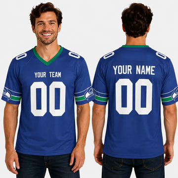 Personalized Seattle Seahawks Football Jersey - Royal Retro Style, Custom Name & Number-1