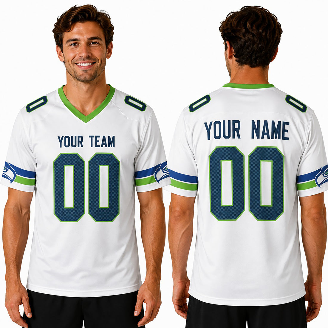 Personalized Seattle Seahawks Football Jersey - White Fan Style, Custom Name & Number-1