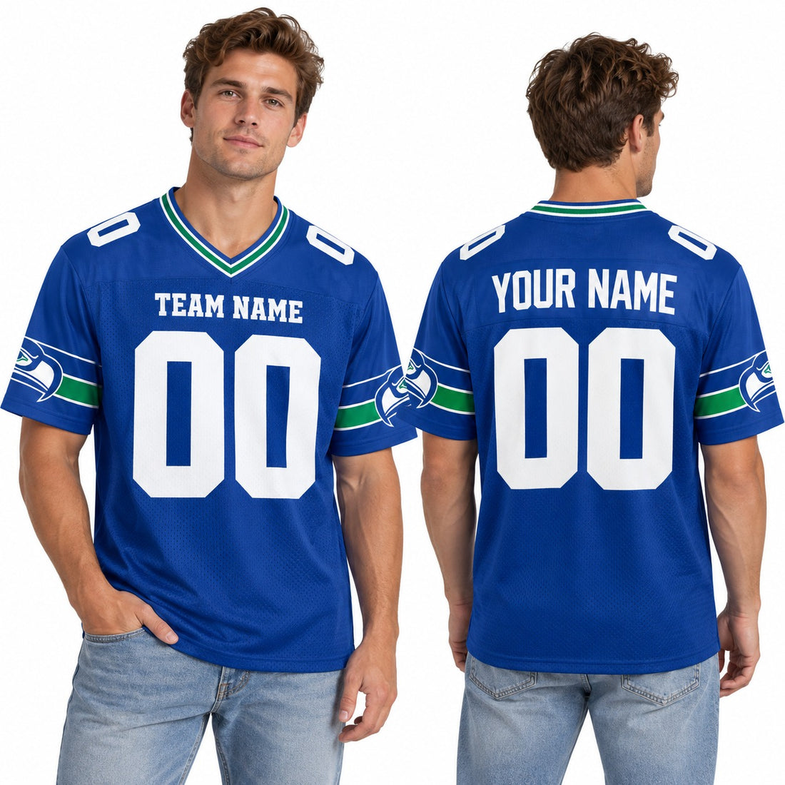 Personalized Seattle Seahawks Football Jersey – Royal Alternate Vapor F.U.S.E. Elite Style, Custom Name Patch, Team Name, Number & Logo-1