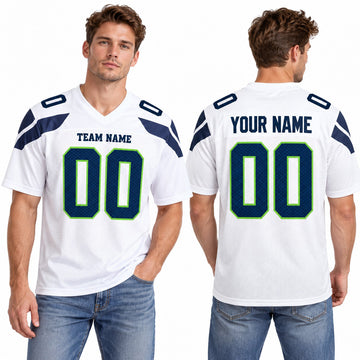Personalized Seattle Seahawks Football Jersey – White Game Style, Custom Name Patch, Team Name, Number & Logo-1