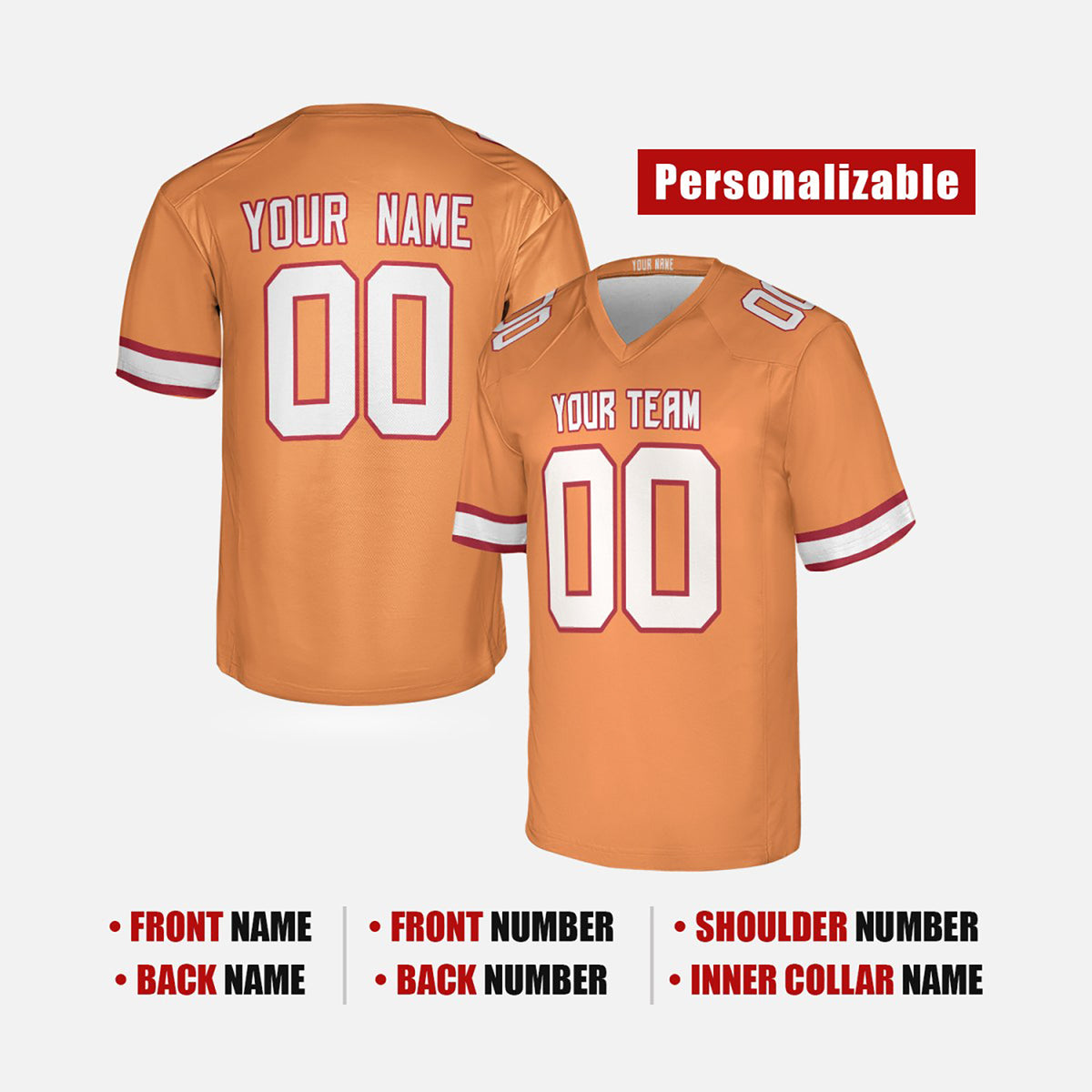 Personalized Tampa Bay Buccaneers Football Jersey - Orange Retro Style, Custom Name & Number-2