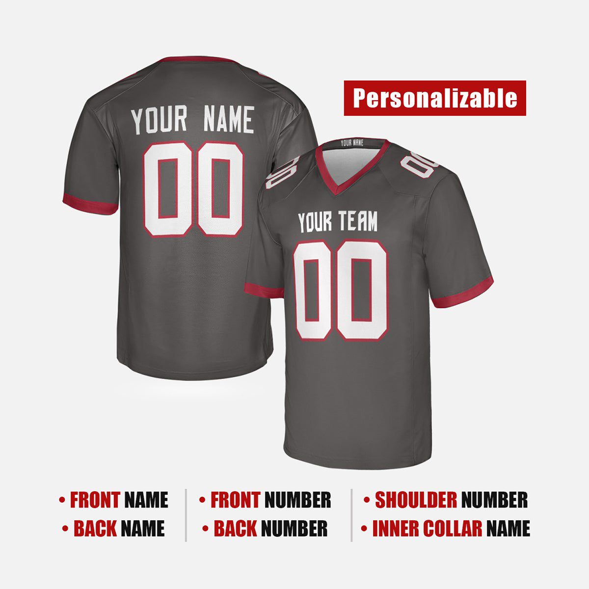 Personalized Tampa Bay Buccaneers Football Jersey - Pewter Alternate Style, Custom Name & Number-2