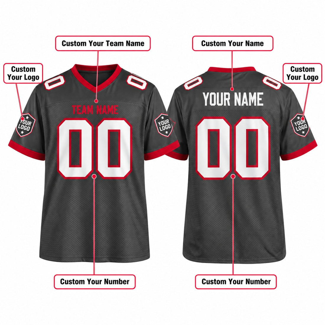 Personalized Tampa Bay Buccaneers Football Jersey – Pewter Alternate Style, Custom Name Patch, Team Name, Number & Logo-1