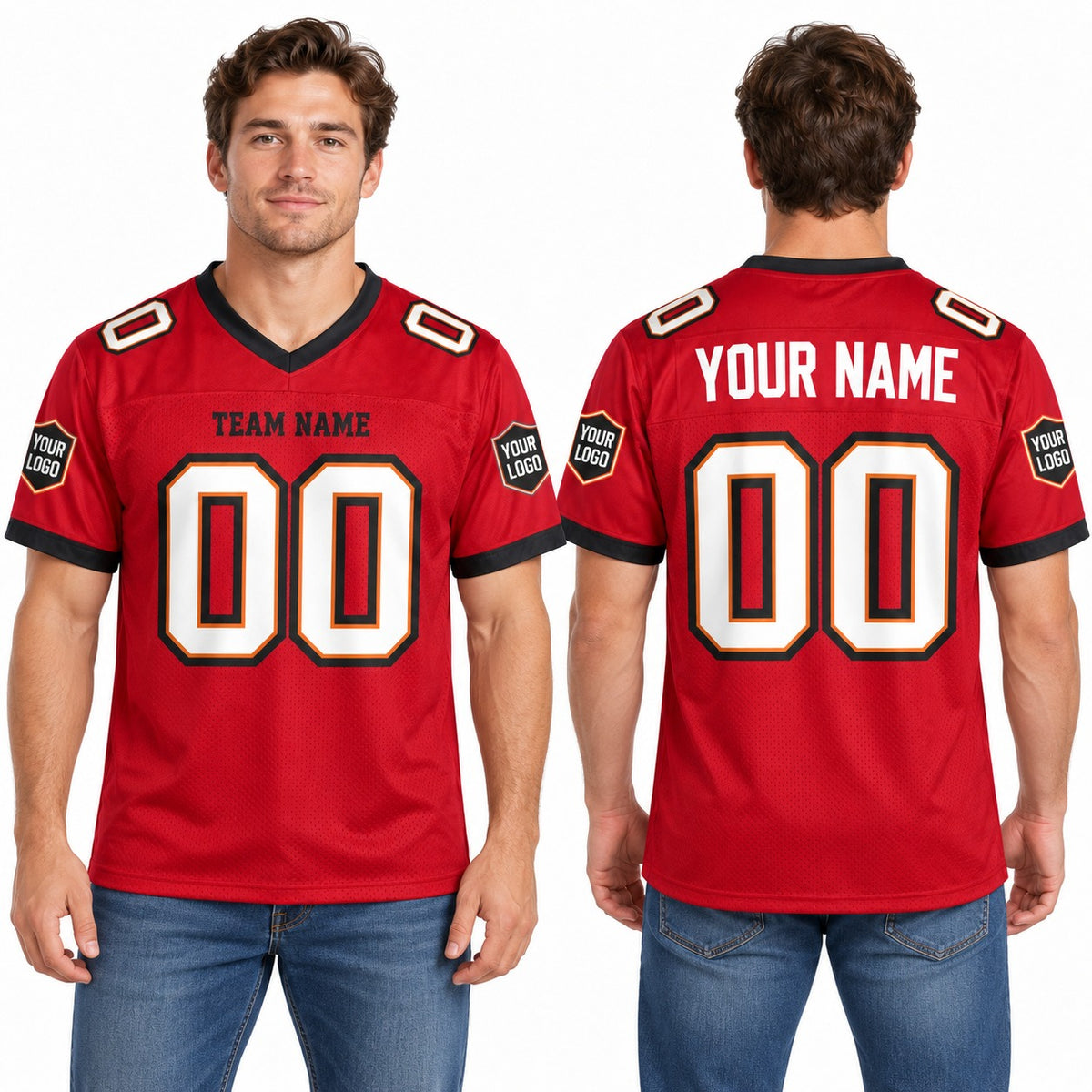 Personalized Tampa Bay Buccaneers Football Jersey – Red Vapor Elite Style, Custom Name Patch, Team Name, Number & Logo-1