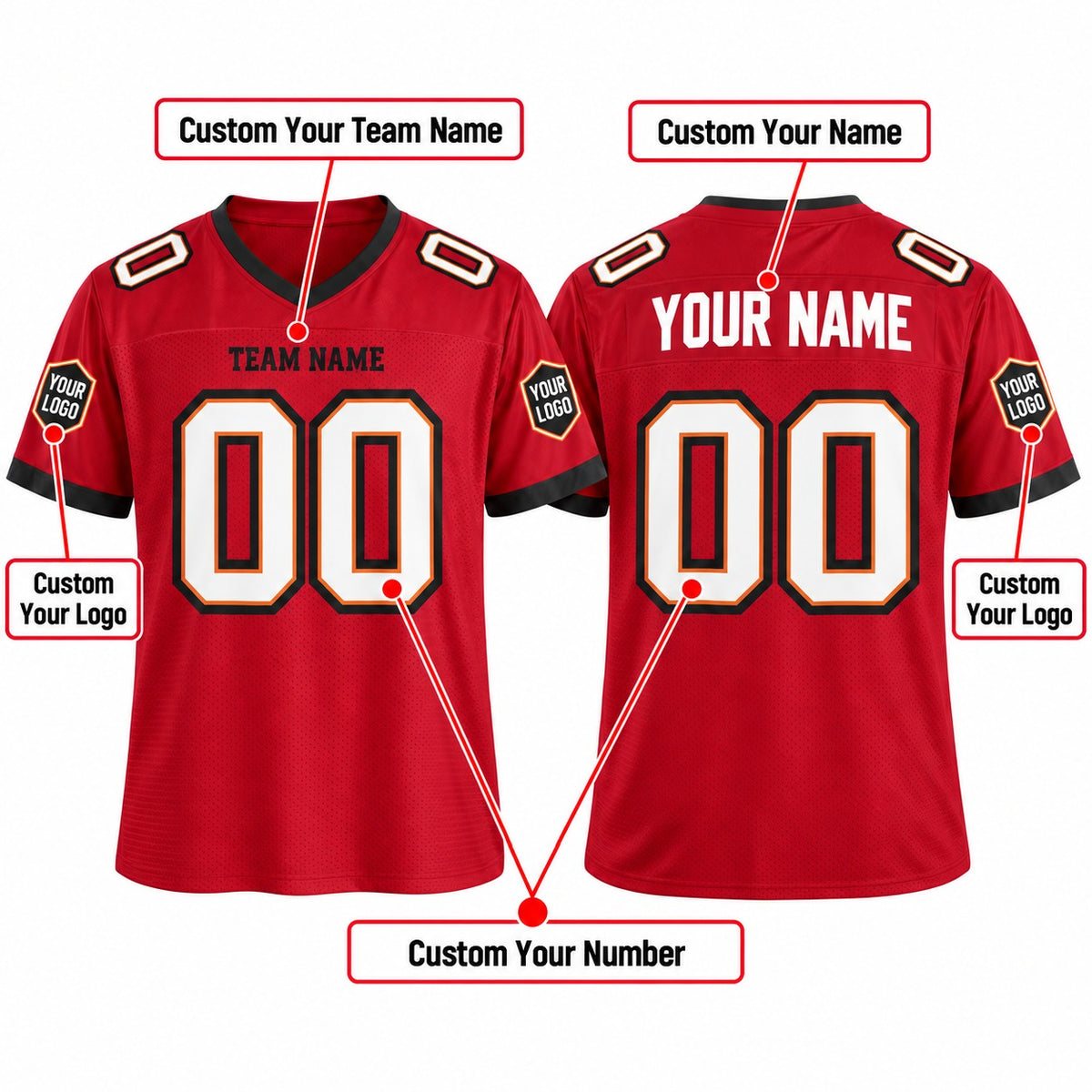 Personalized Tampa Bay Buccaneers Football Jersey – Red Vapor Elite Style, Custom Name Patch, Team Name, Number & Logo-2