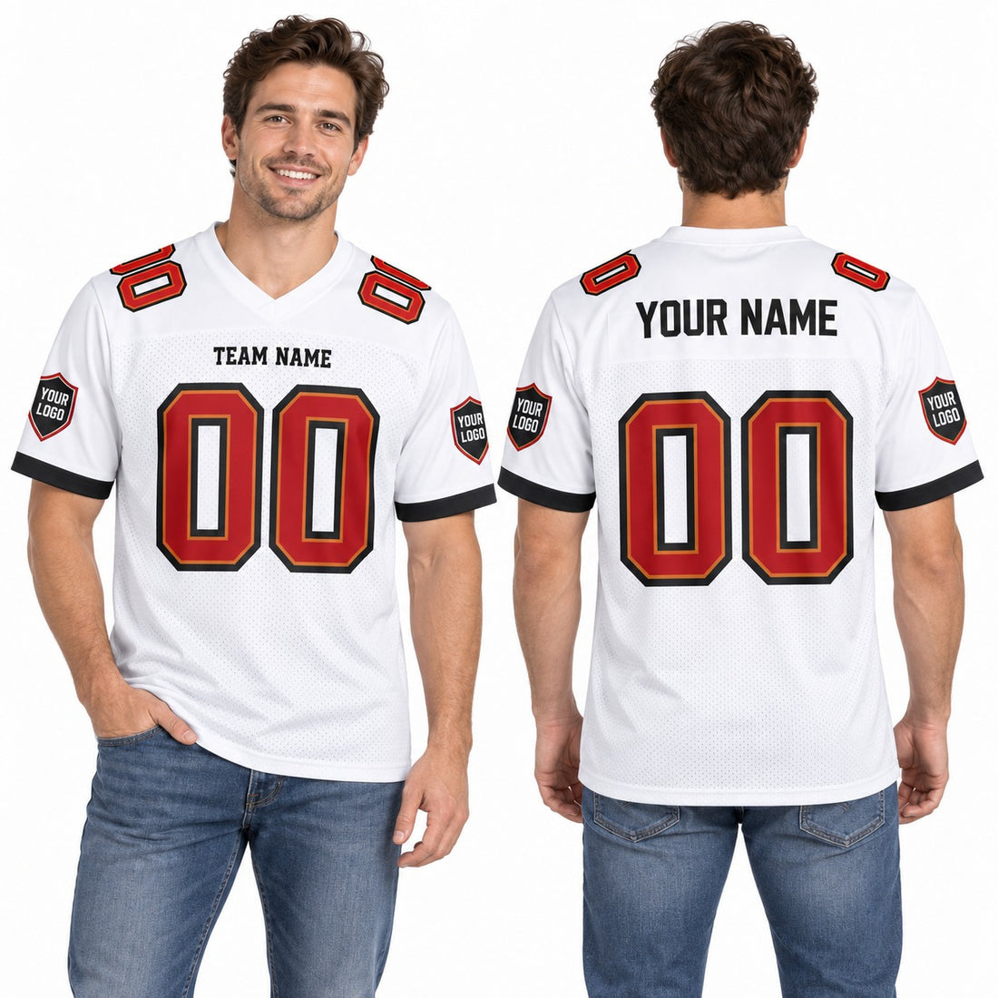 Personalized Tampa Bay Buccaneers Football Jersey – White Game Style, Custom Name Patch, Team Name, Number & Logo-1