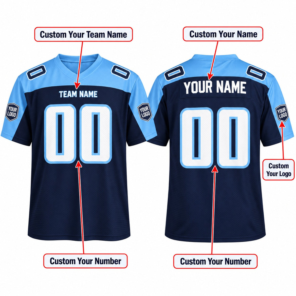 Personalized Tennessee Titans 1999 Football Jersey – Navy Legacy Style, Custom Name Patch, Team Name, Number & Logo-2