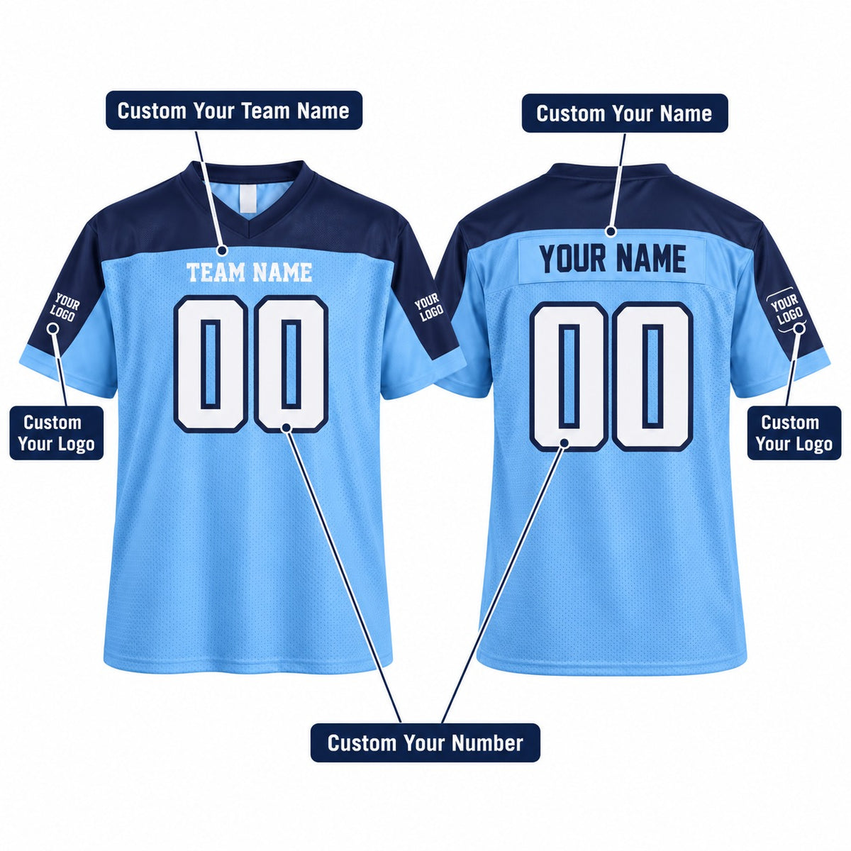 Personalized Tennessee Titans 2003 Football Jersey – Light Blue Legacy Style, Custom Name Patch, Team Name, Number & Logo-2