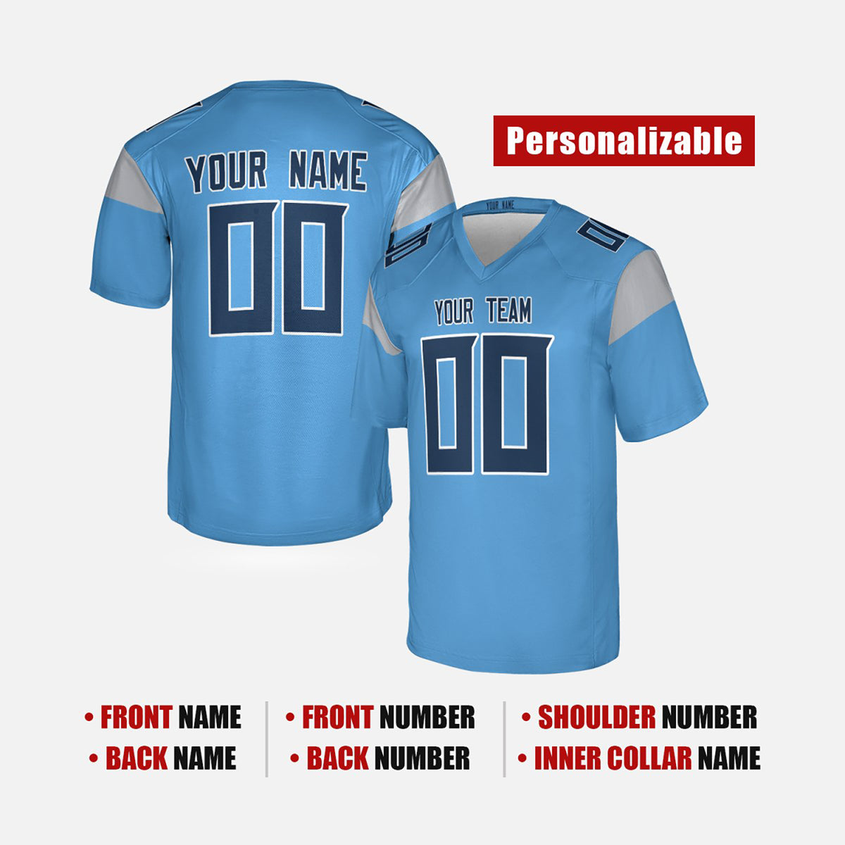 Personalized Tennessee Titans Football Jersey - Light Blue Alternate Style, Custom Name & Number-2