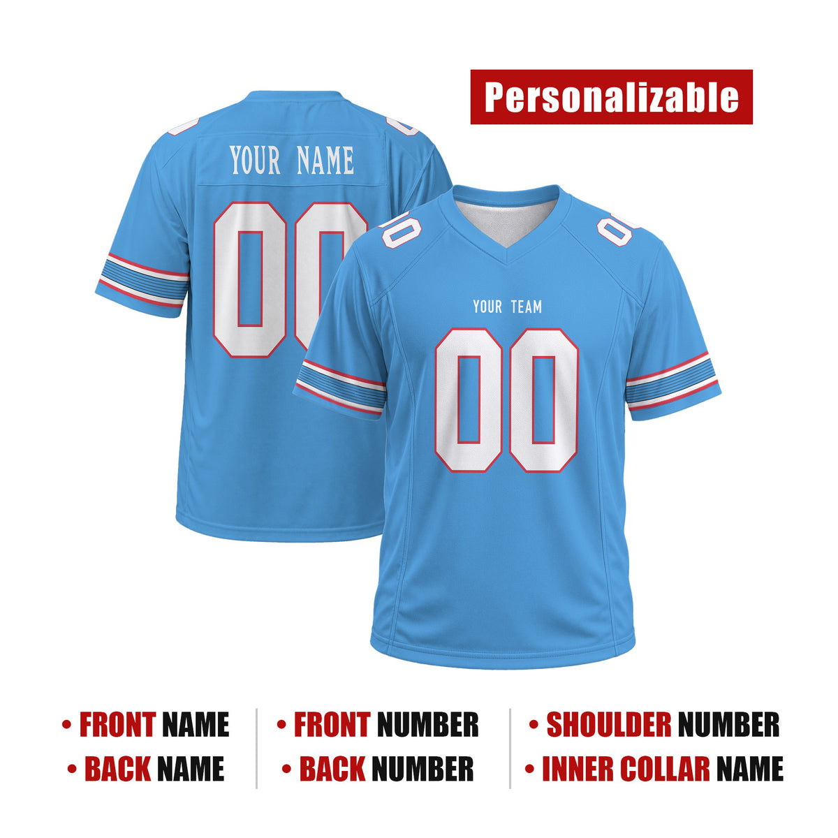 Personalized Tennessee Titans Football Jersey – Light Blue Game Style, Custom Name & Number-2