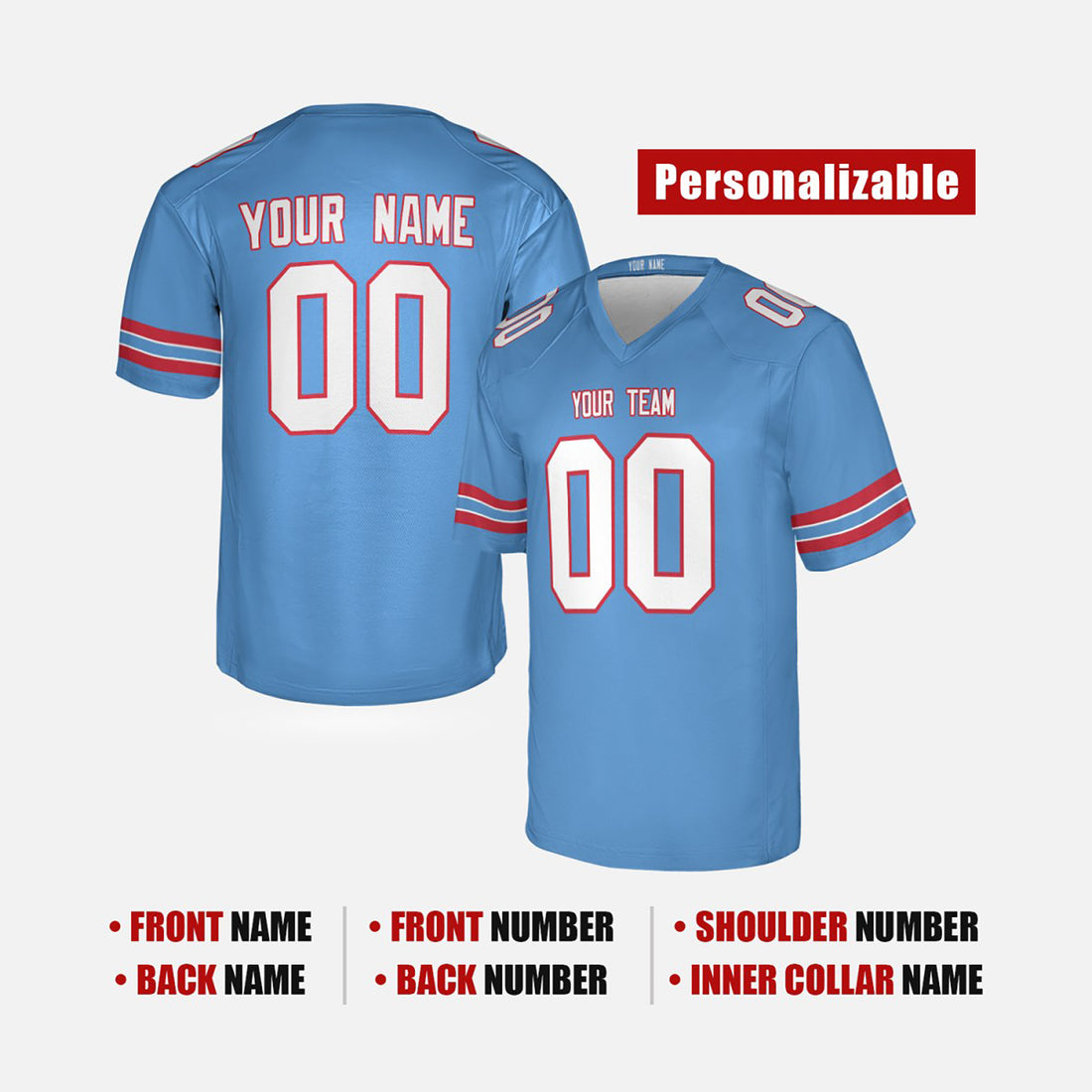 Personalized Tennessee Titans Football Jersey - Light Blue Retro Style, Custom Name & Number-1