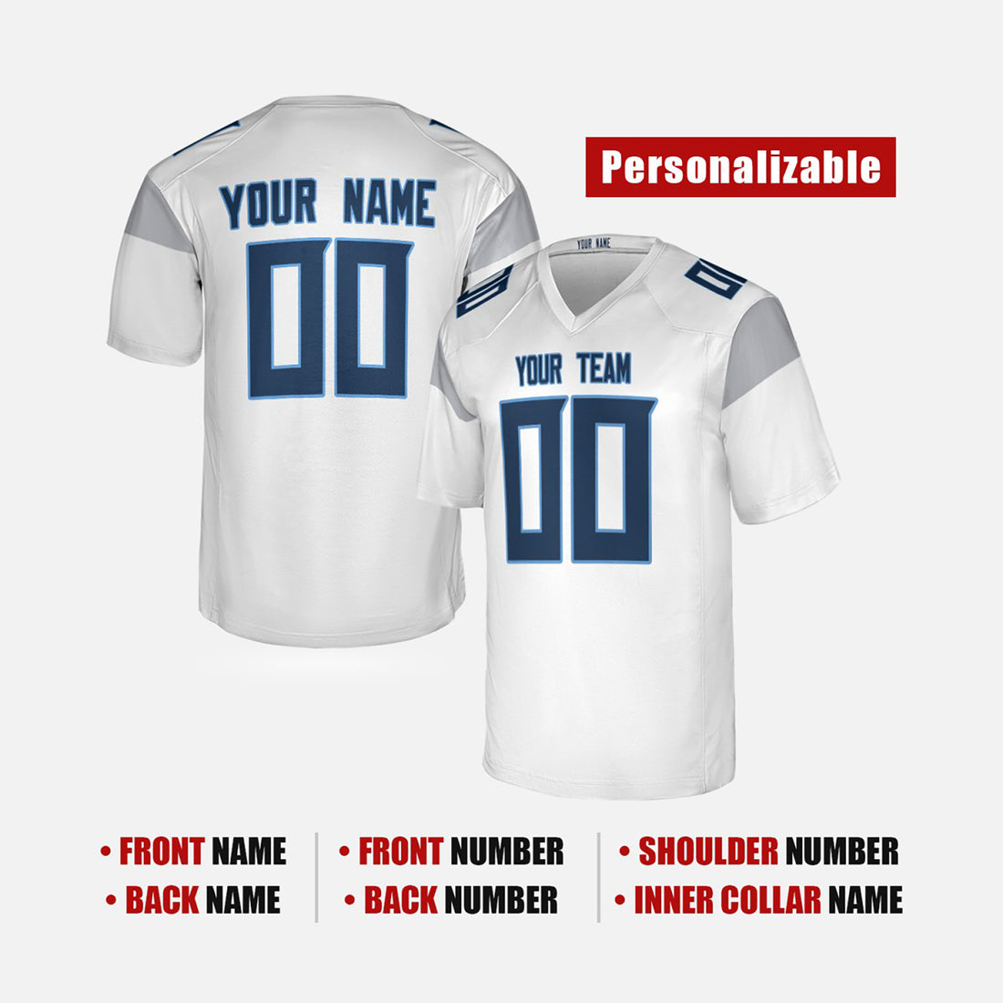 Personalized Tennessee Titans Football Jersey - White Fan Style, Custom Name & Number-1