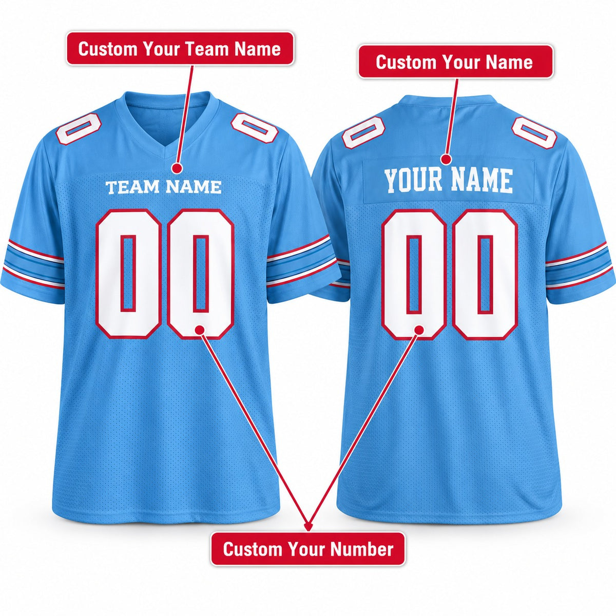 Personalized Tennessee Titans Football Jersey – Light Blue Game Style, Custom Name Patch, Team Name, Number & Logo-2