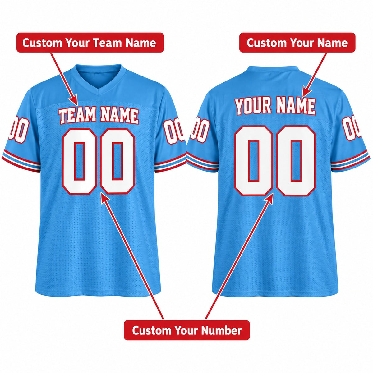 Personalized Tennessee Titans Football Jersey – Light Blue Retired Player Alternate Style, Custom Name Patch, Team Name, Number & Logo-2
