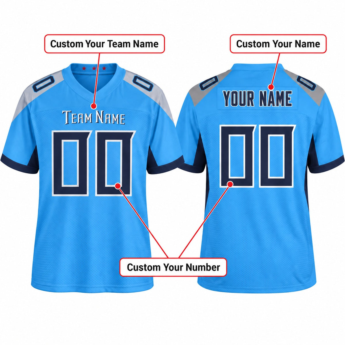 Personalized Tennessee Titans Football Jersey – Light Blue Vapor F.U.S.E. Elite Style, Custom Name Patch, Team Name, Number & Logo-2