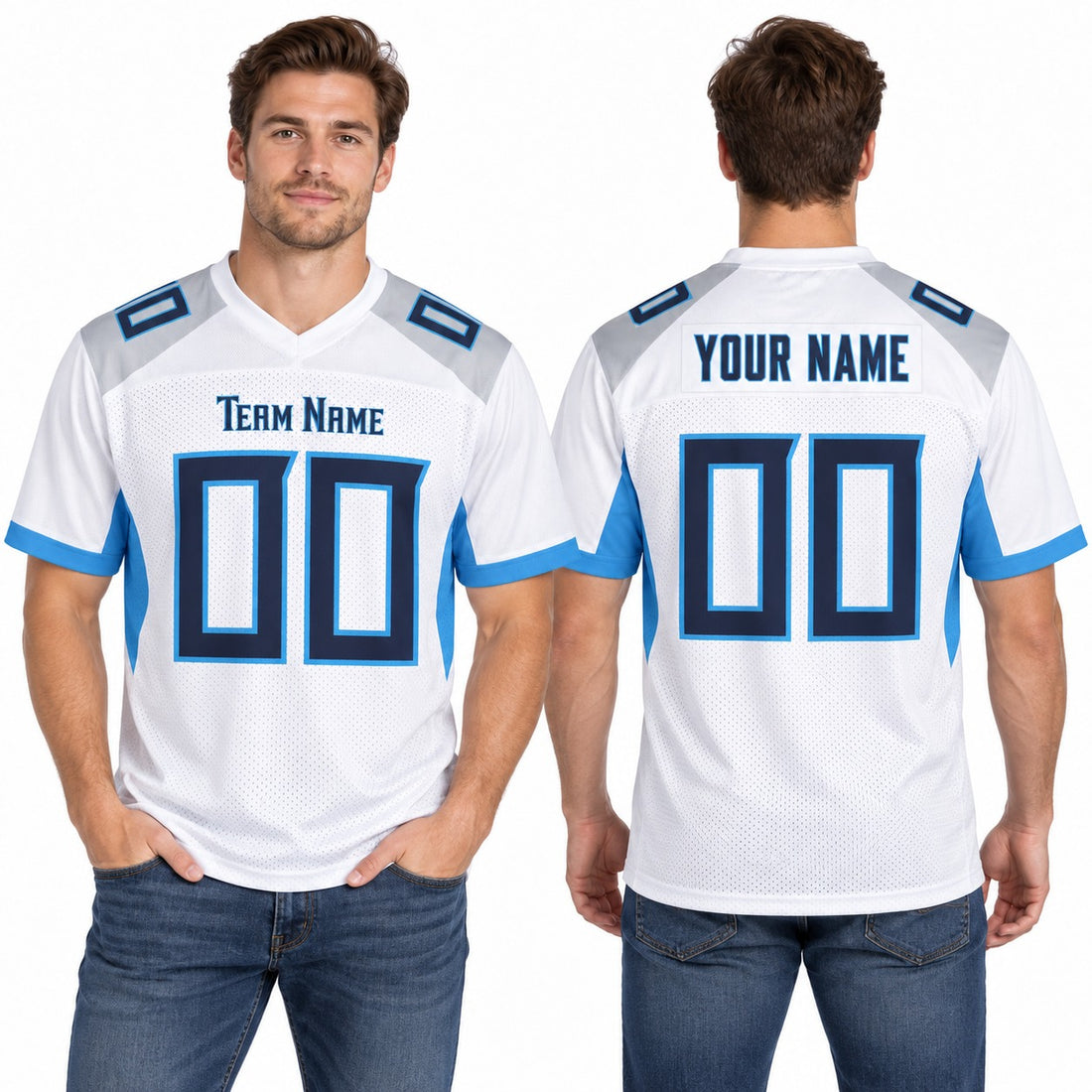 Personalized Tennessee Titans Football Jersey – White Game Style, Custom Name Patch, Team Name, Number & Logo-1