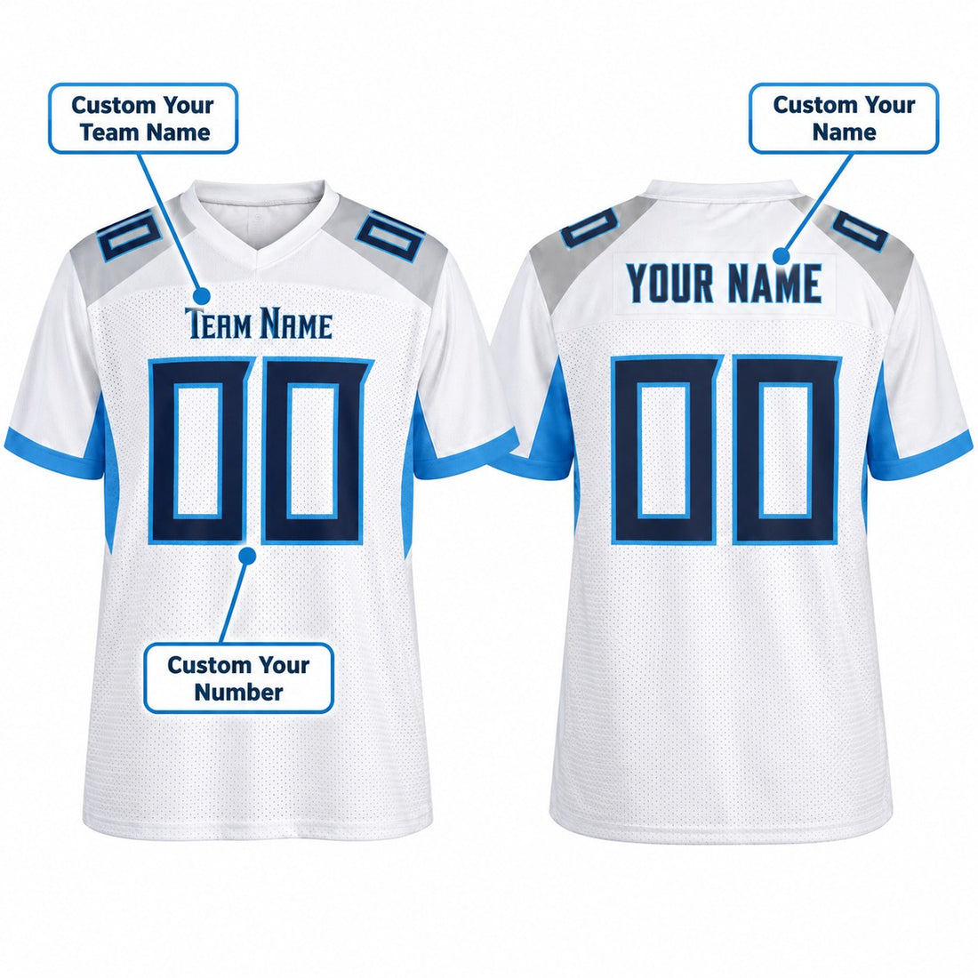 Personalized Tennessee Titans Football Jersey – White Game Style, Custom Name Patch, Team Name, Number & Logo-1