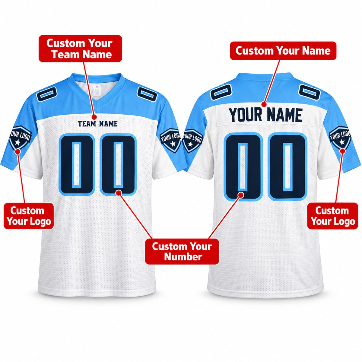 Personalized Tennessee Titans Football Jersey – White Retired Legacy Style, Custom Name Patch, Team Name, Number & Logo-2