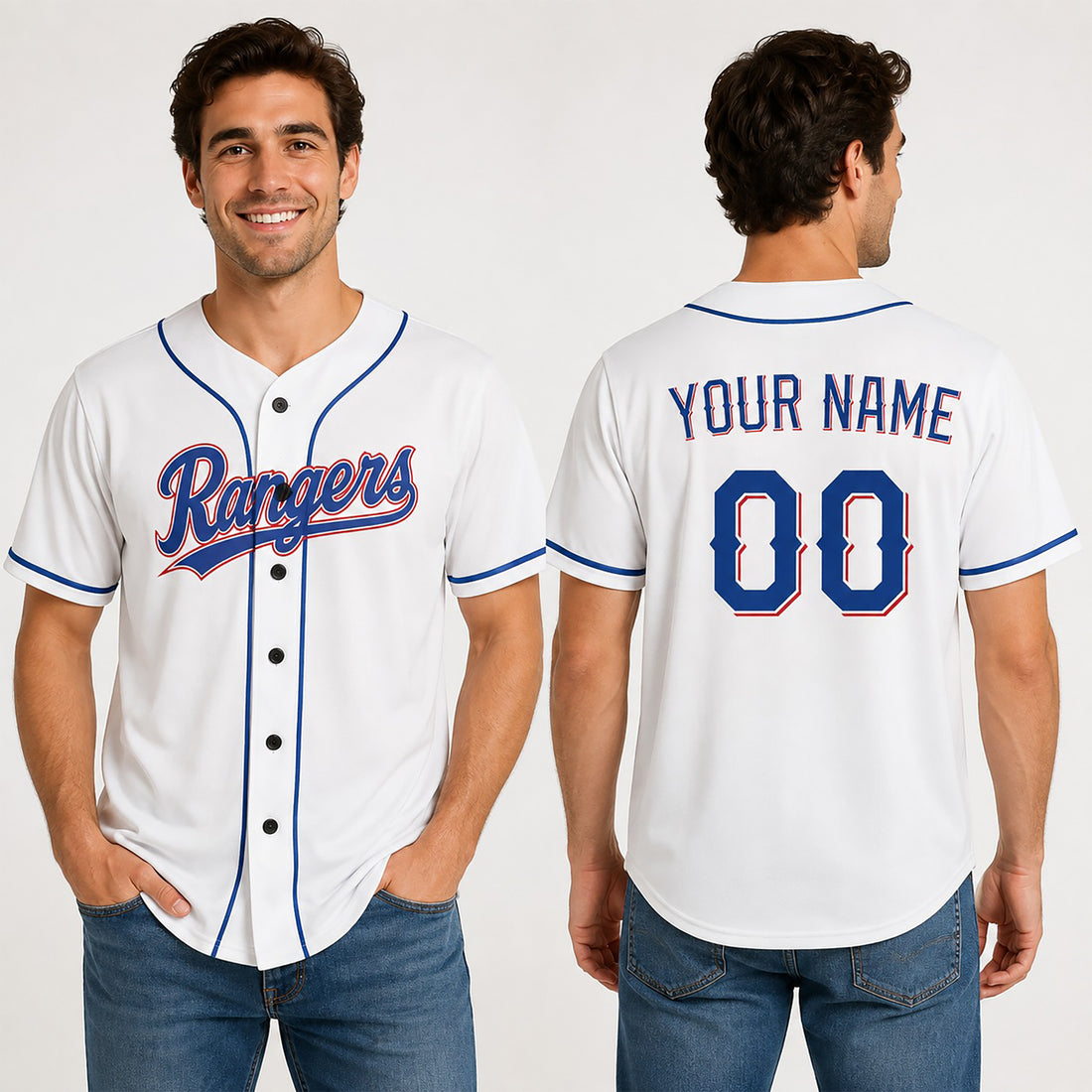 Personalized Texas Rangers Baseball Jersey - White Home Style, Custom Name & Number-1