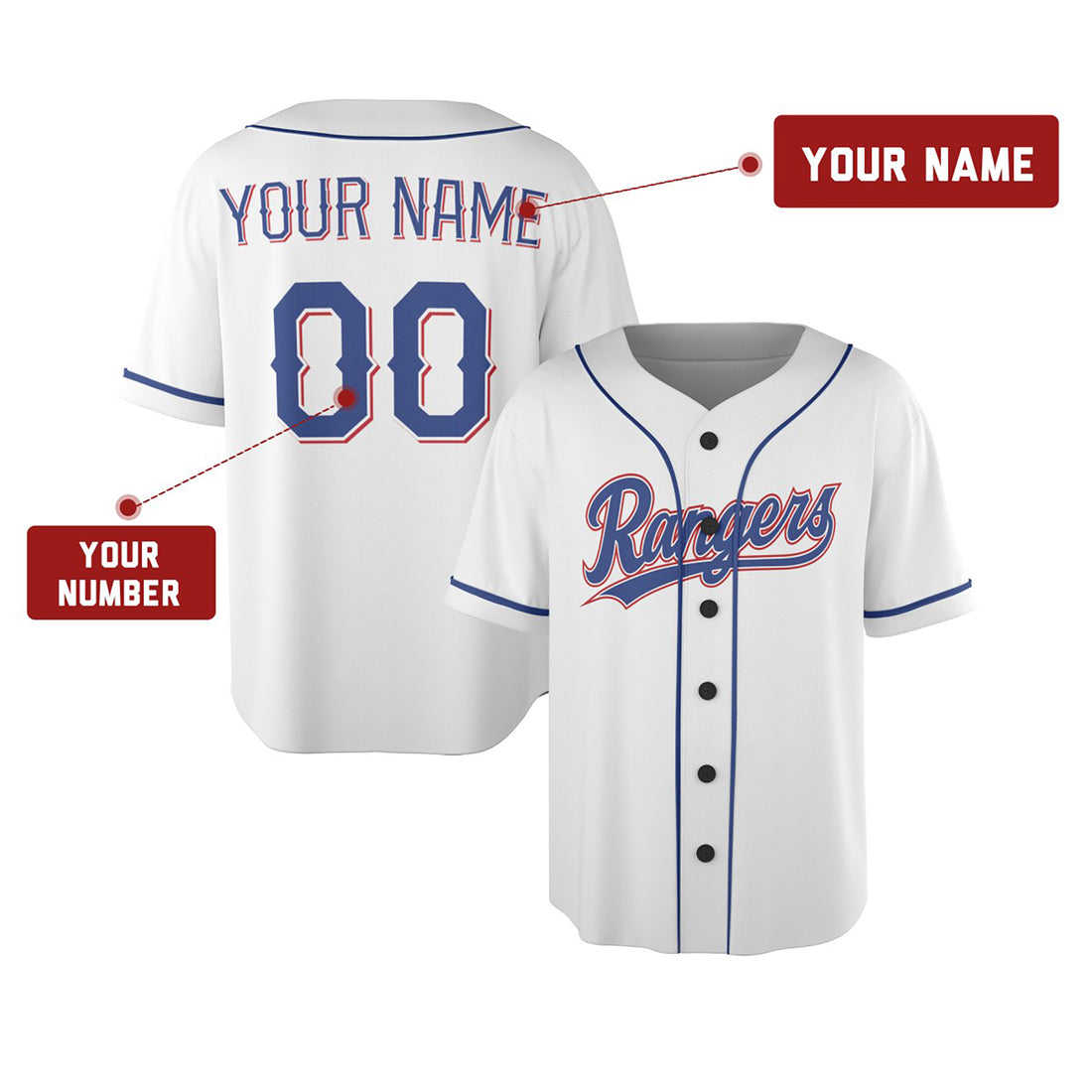 Personalized Texas Rangers Baseball Jersey - White Home Style, Custom Name & Number-1
