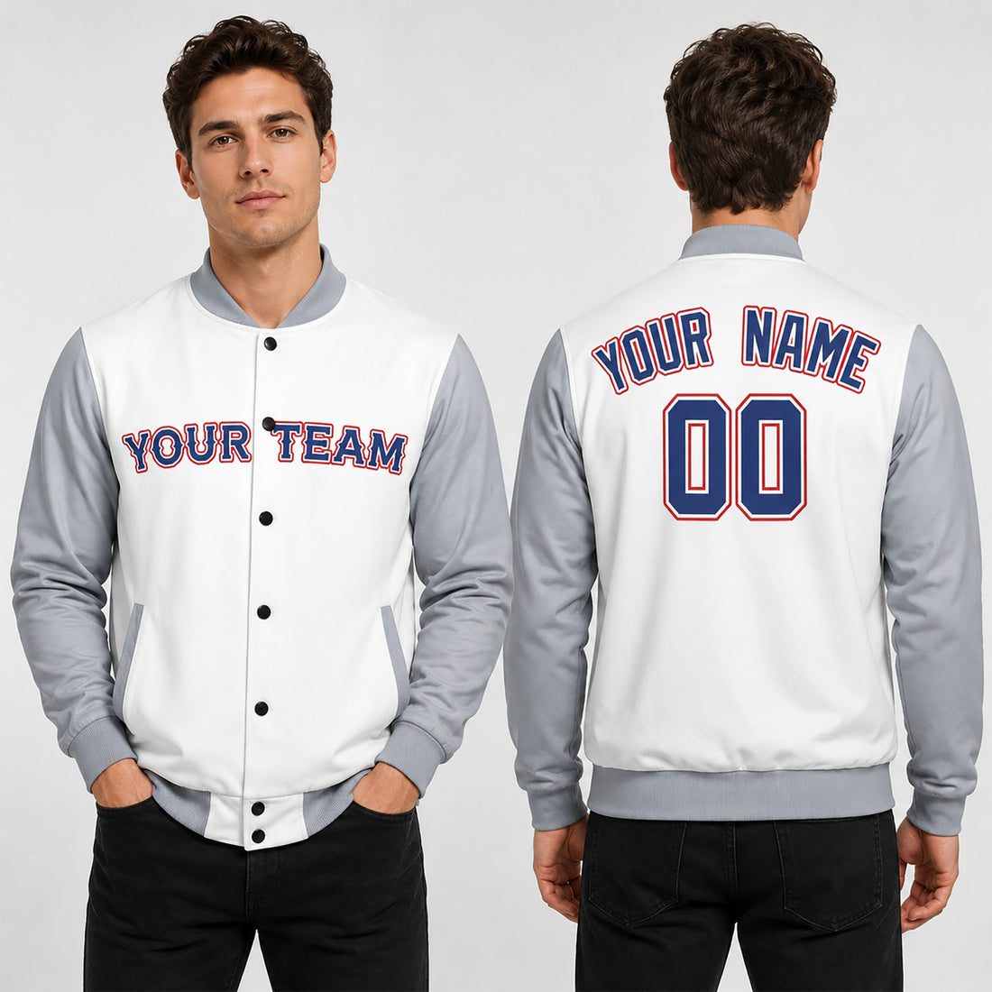 Personalized Texas Rangers Varsity Jacket – White Gray Away Style, Custom Name & Number-1