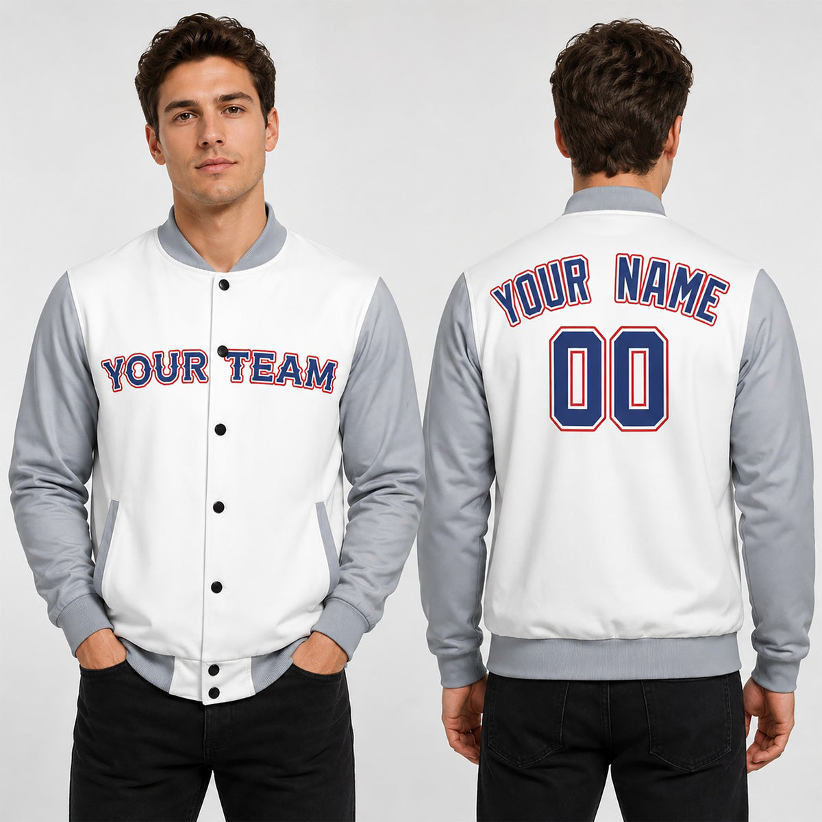 Personalized Texas Rangers Varsity Jacket – White Gray Away Style, Custom Name & Number-1
