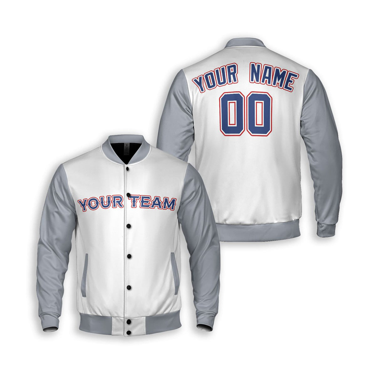 Personalized Texas Rangers Varsity Jacket – White Gray Away Style, Custom Name & Number-3
