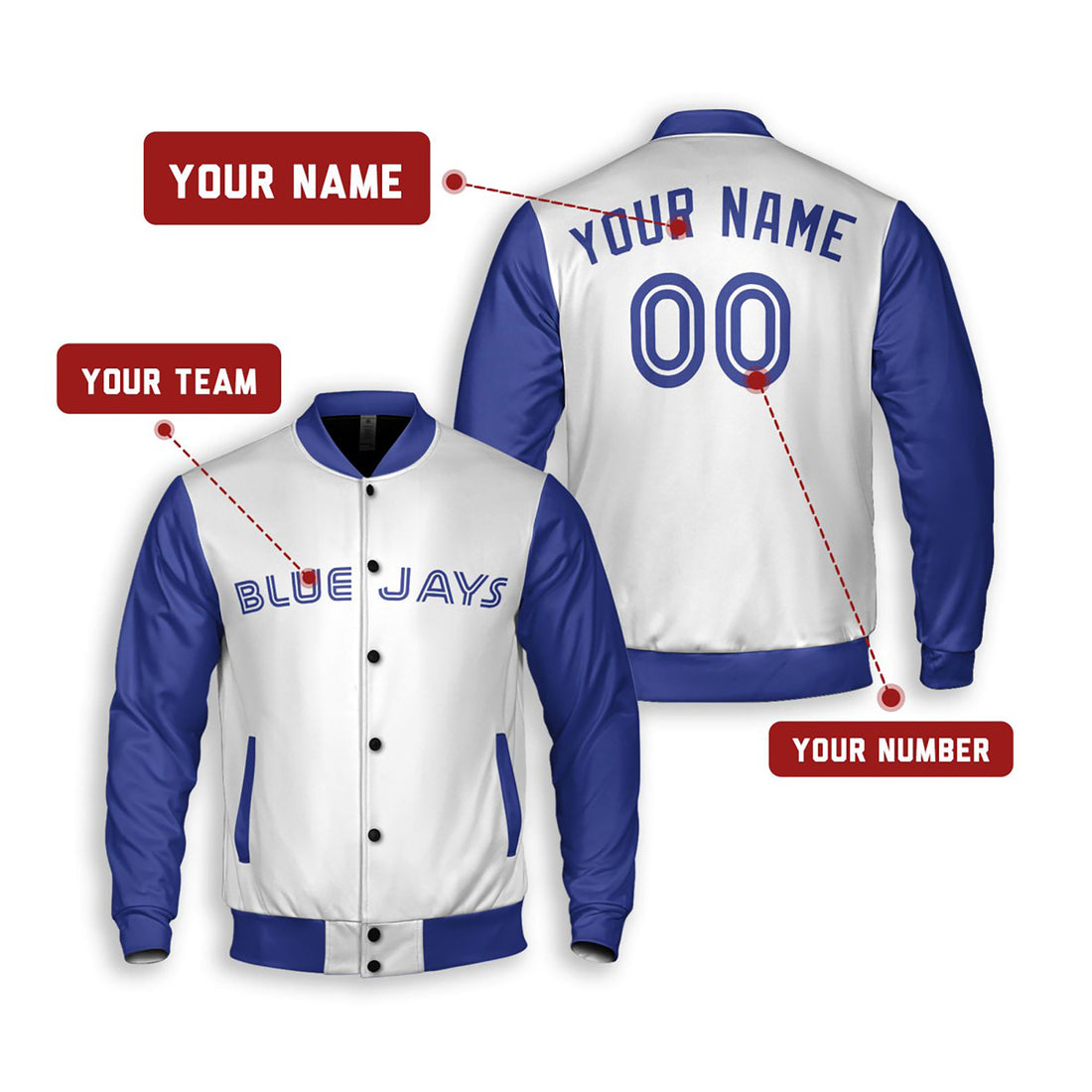 Personalized Toronto Blue Jays Varsity Jacket – White Royal Alternate Style, Custom Name & Number-1