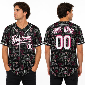 Personalized Valentine Baseball Jersey - Black Love Word Style, Matching Couples Custom Name & Number-1