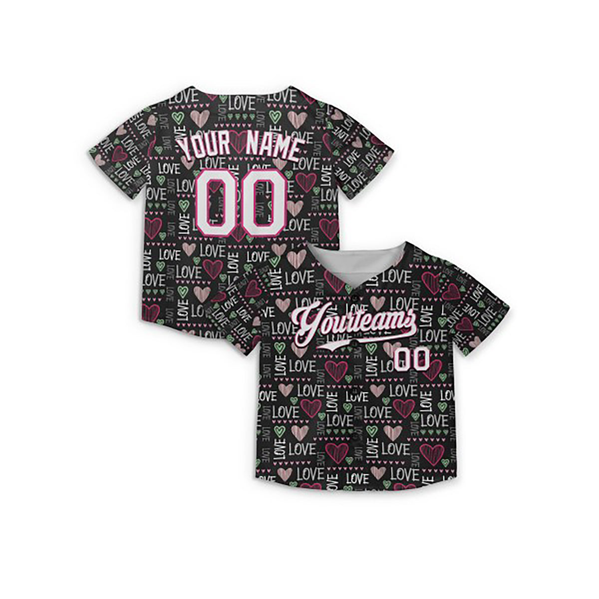 Personalized Valentine Baseball Jersey - Black Love Word Style, Matching Couples Custom Name & Number-5