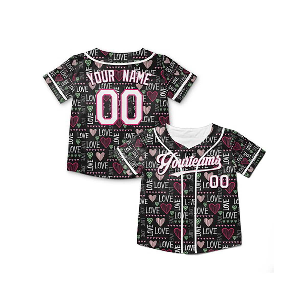 Personalized Valentine Baseball Jersey - Black Love Word Style, Matching Couples Custom Name & Number-6