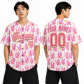Personalized Valentine Baseball Jersey - Pink Doodle Heart Style, Matching Couples Custom Name & Number-1