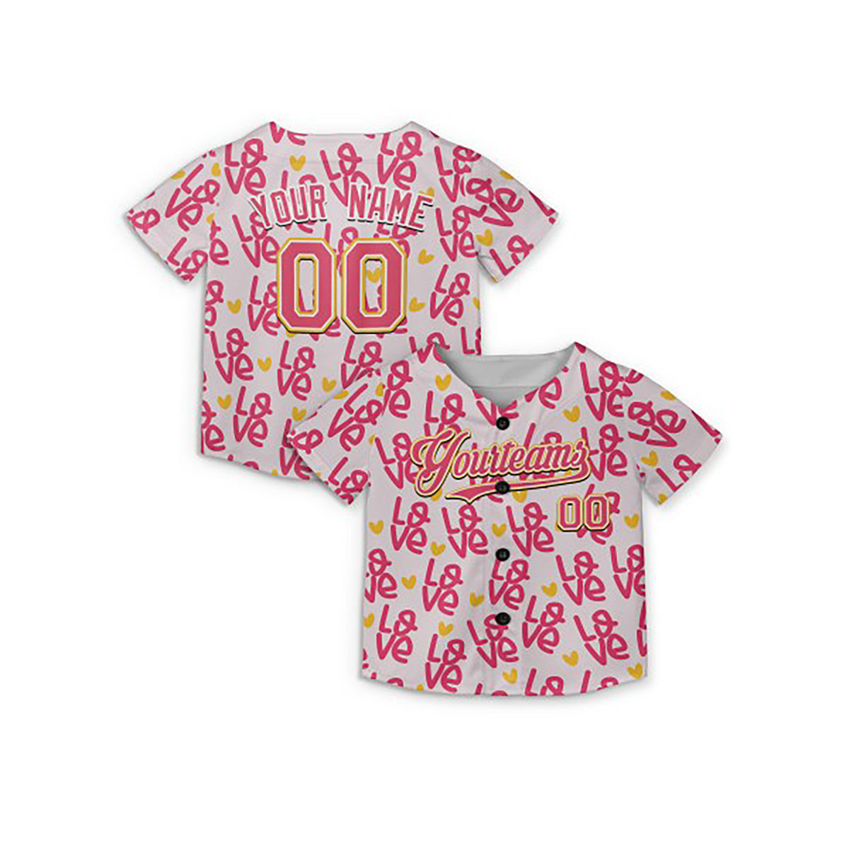 Personalized Valentine Baseball Jersey - Pink Doodle Heart Style, Matching Couples Custom Name & Number-5