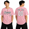 Personalized Valentine Baseball Jersey - Pink Tiny Heart Style, Matching Couples Custom Name & Number-1
