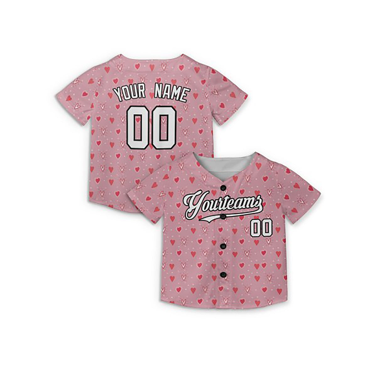 Personalized Valentine Baseball Jersey - Pink Tiny Heart Style, Matching Couples Custom Name & Number-5