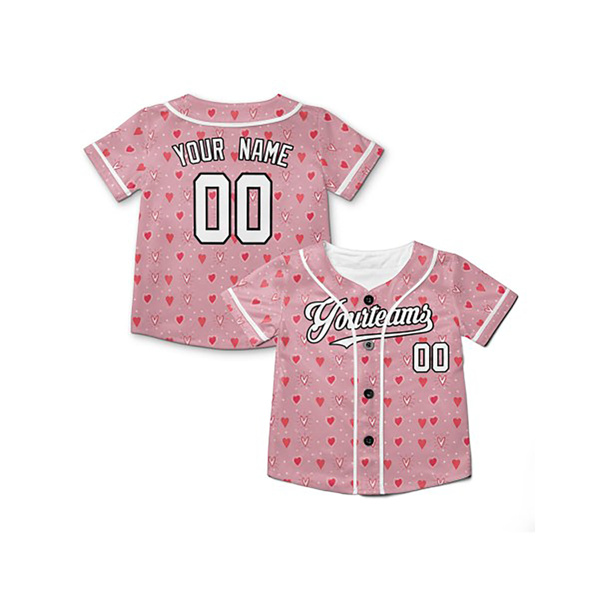 Personalized Valentine Baseball Jersey - Pink Tiny Heart Style, Matching Couples Custom Name & Number-6