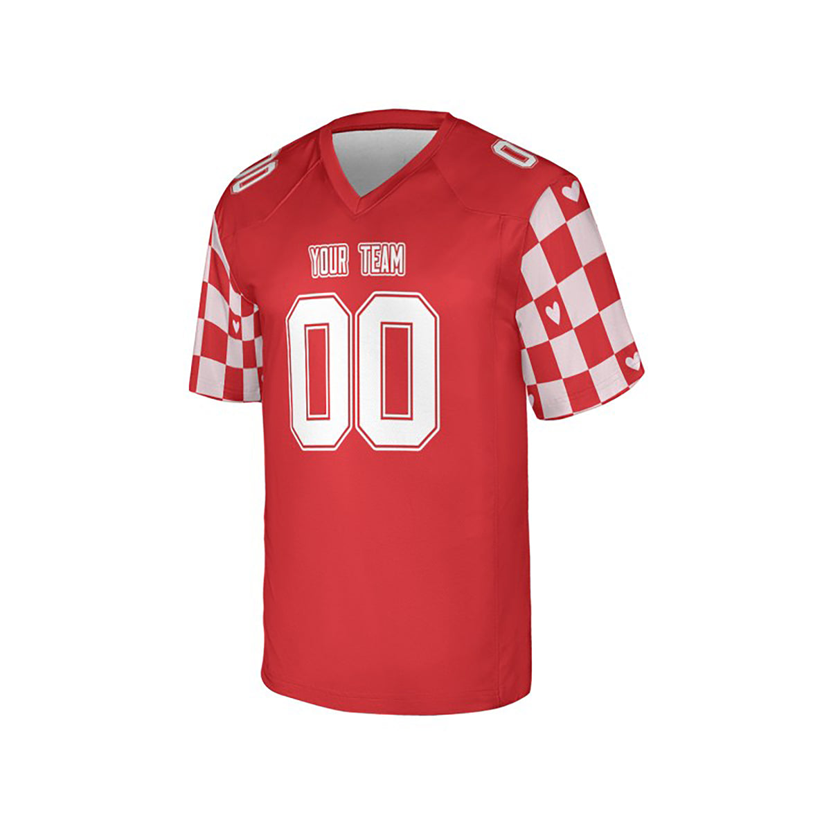 Personalized Valentine’s Day Football Jersey - Checkered Heart Design, Matching Couples Outfit-4