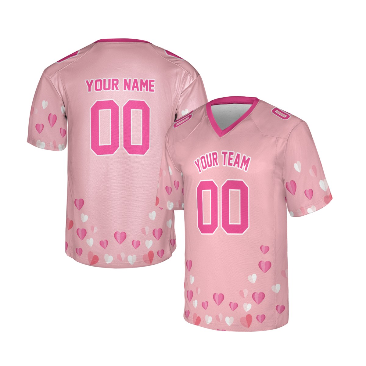 Personalized Valentine’s Day Football Jersey - Floating Hearts Design, Matching Couples Outfit-3