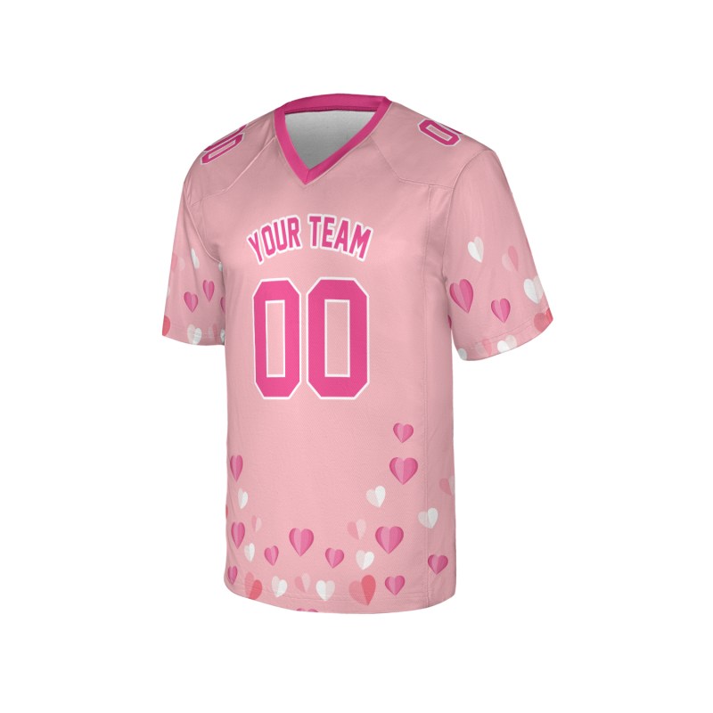Personalized Valentine’s Day Football Jersey - Floating Hearts Design, Matching Couples Outfit-4
