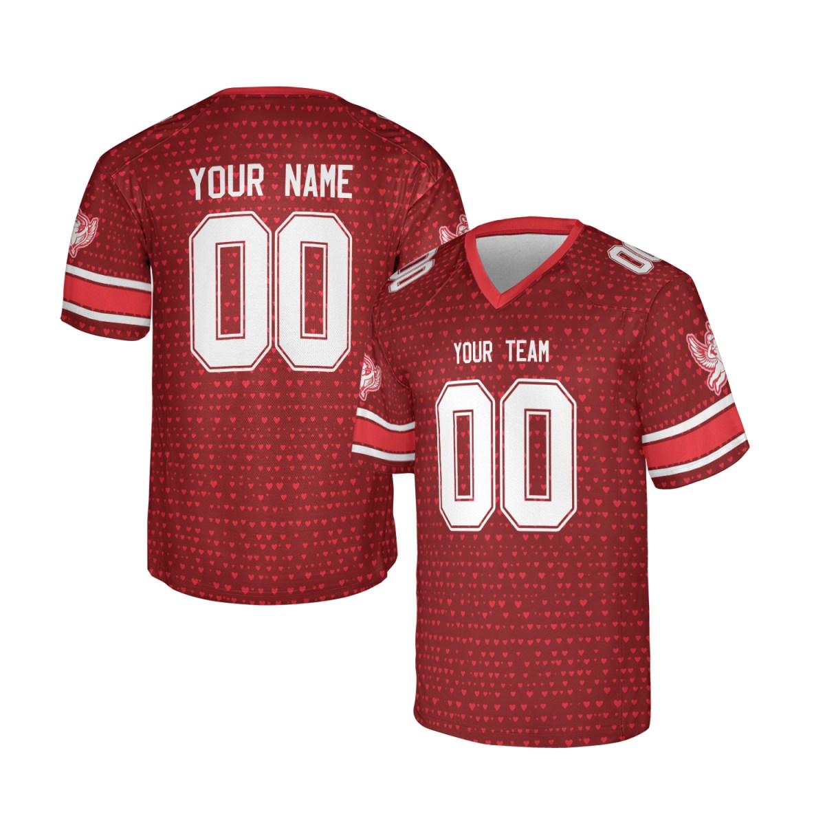 Personalized Valentine’s Day Football Jersey - Heart Pattern Design, Matching Couples Outfit-3