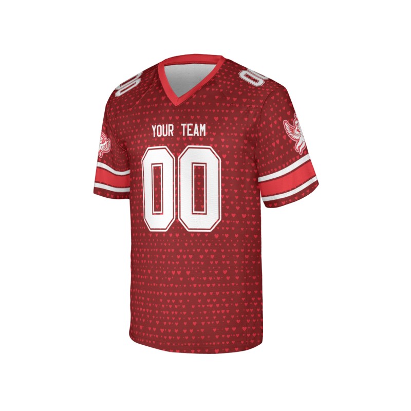 Personalized Valentine’s Day Football Jersey - Heart Pattern Design, Matching Couples Outfit-4